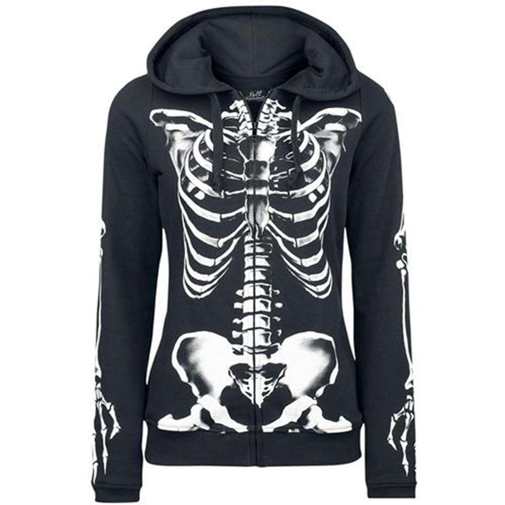 Gothic Hoodies Women Halloween Skull Theme Pullover Sweatshirts