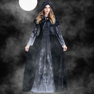 Halloween Cosplay Costume Vintage Witch Long Sleeve  Dress